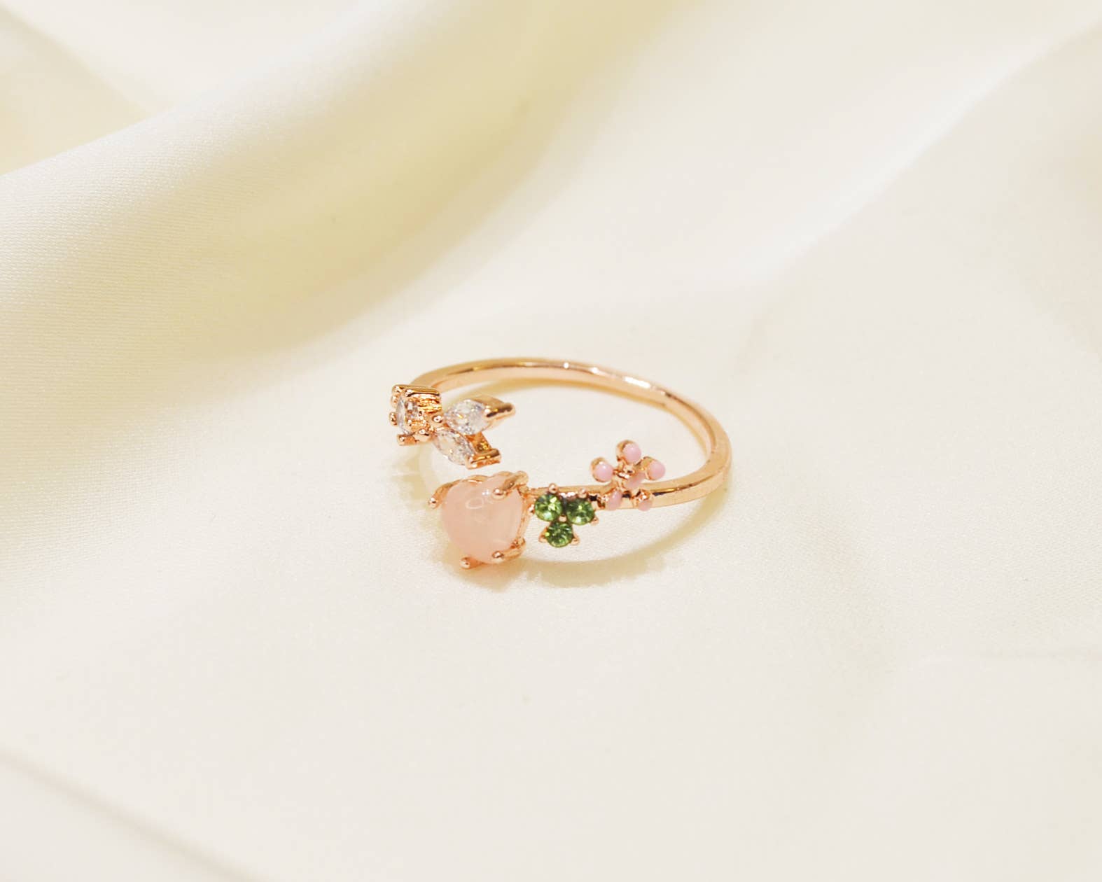 Flower Pink stone ring, floral ring