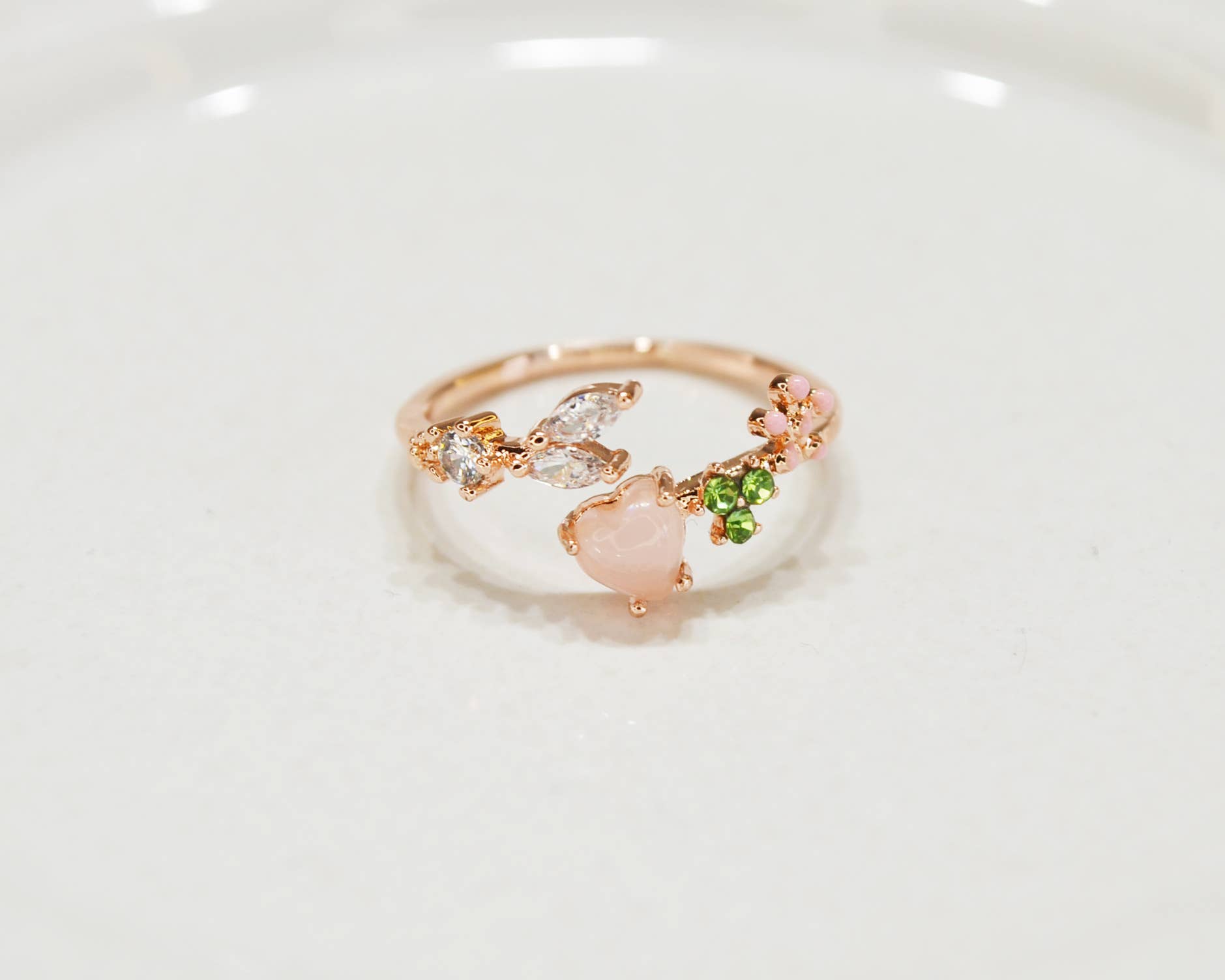 Flower Pink stone ring, floral ring