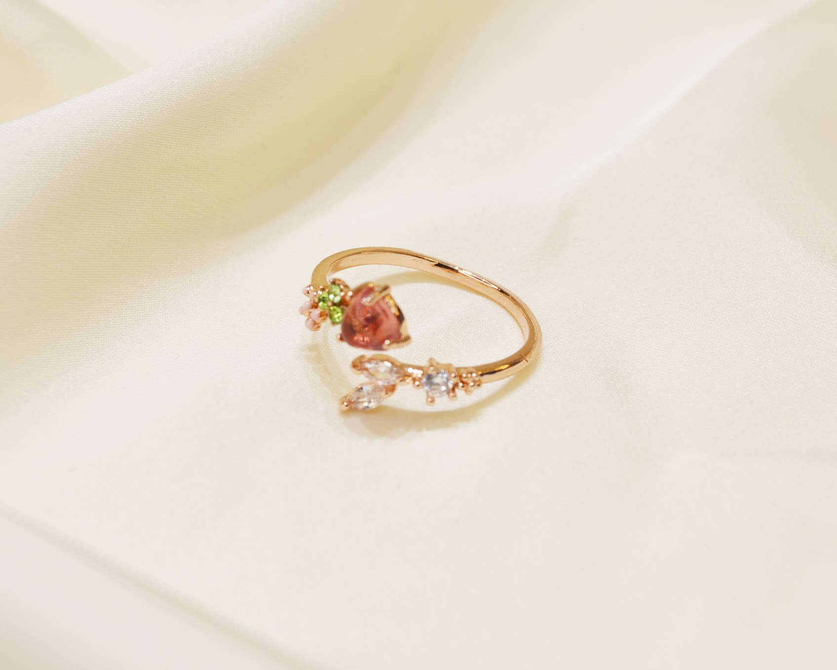 Flower Pink stone ring, floral ring